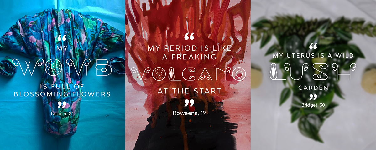 artworks of uteruses with quotes on them